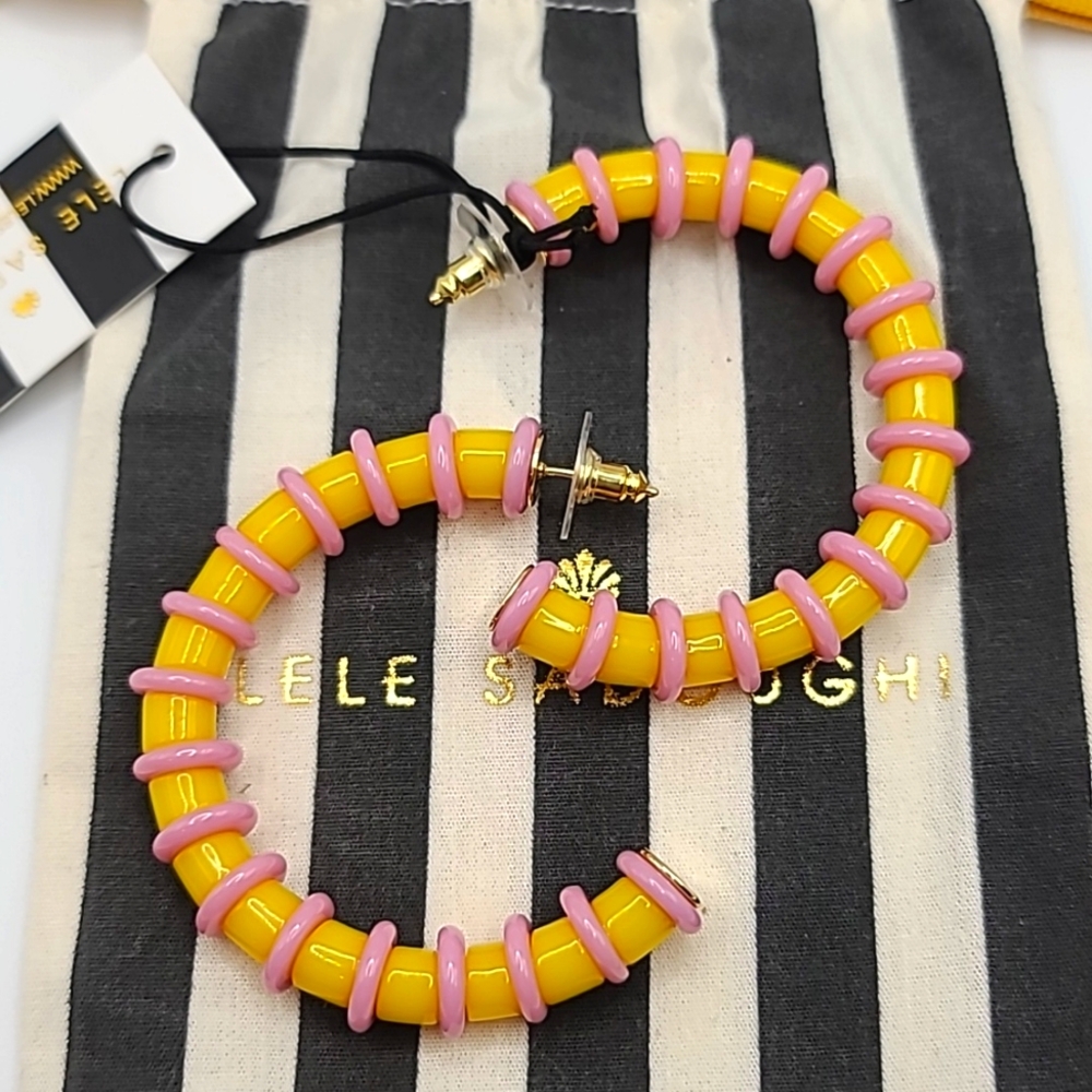 Lele Sadoughi Gallery Beaded Hoops in Canary Yellow & Pink